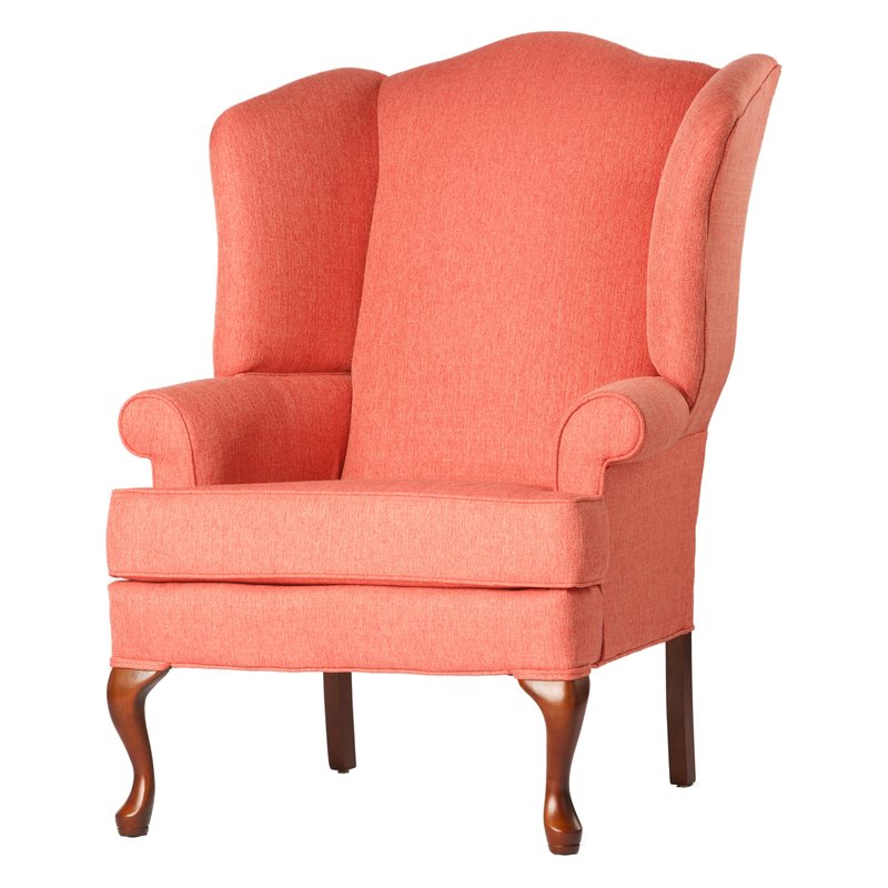 Bowery Hill Traditional Coral Fabric Wing Back Chair in Cherry