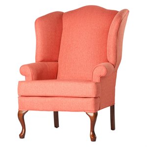 bowery hill traditional coral fabric wing back chair in cherry