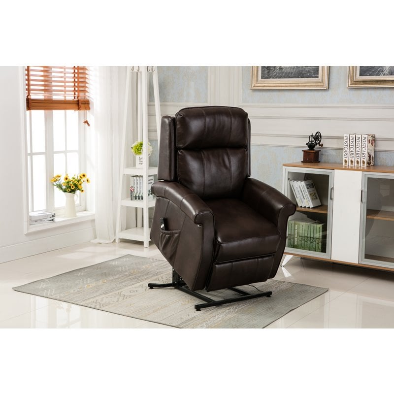 Bowery Hill Traditional Styled Faux Leather Lift Chair in Brown