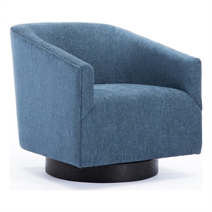 bowery hill modern cadet blue fabric wood base swivel accent chair in blue