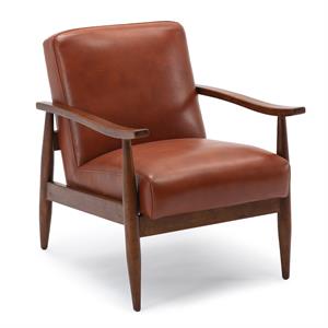 bowery hill modern faux leather wooden base accent chair in caramel