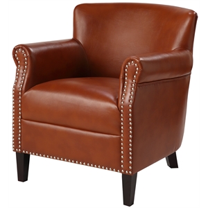 bowery hill transitional styled faux leather club chair in caramel