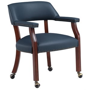 bowery hill modern styled caster game wooden chair in navy blue