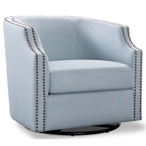 bowery hill transitional wooden swivel barrel chair in sky blue