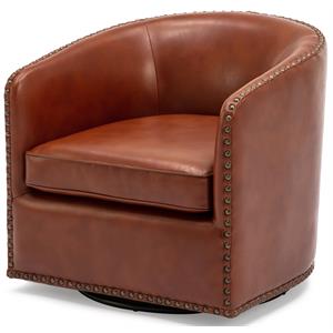 bowery hill faux leather swivel arm chair with nailhead trim in caramel brown