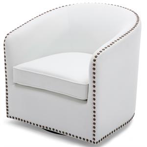 bowery hill faux leather swivel arm chair with nailhead trim in milky white
