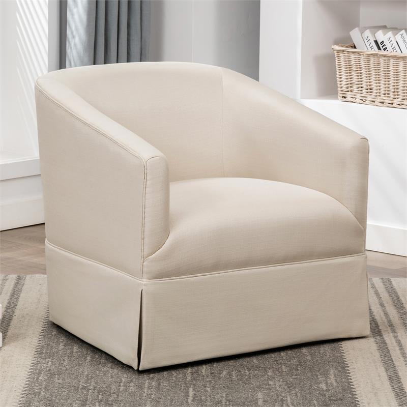 Bowery Hill Transitional Linen Fabric Skirted Swivel Accent Chair in White