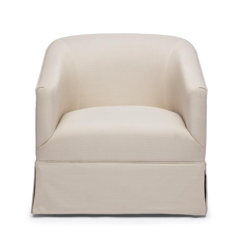 Bowery Hill Transitional Linen Fabric Skirted Swivel Accent Chair in White