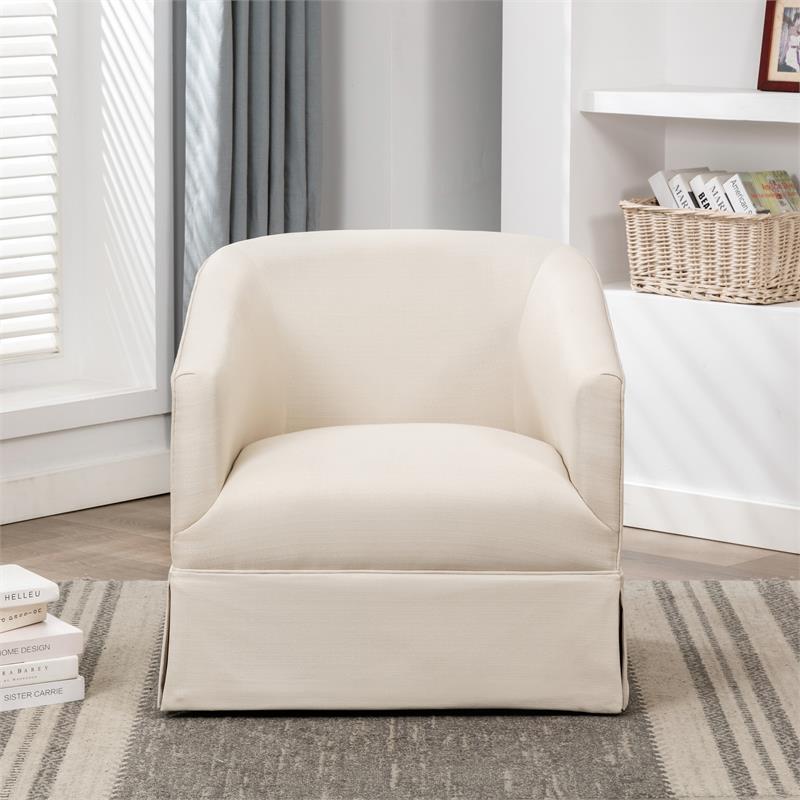 Bowery Hill Transitional Linen Fabric Skirted Swivel Accent Chair in White