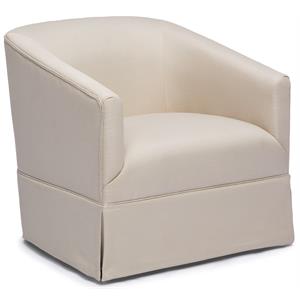 bowery hill transitional linen fabric skirted swivel accent chair in white