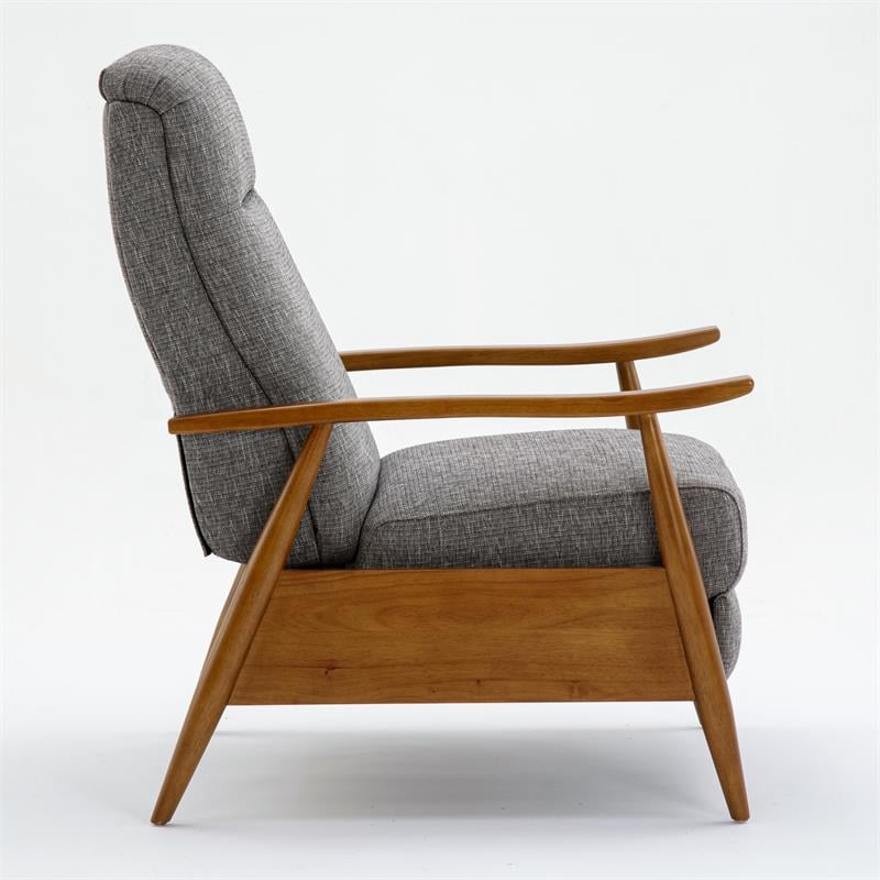 Bowery Hill Modern Wood Arm Push Back Recliner in Performance Fabric in Gray