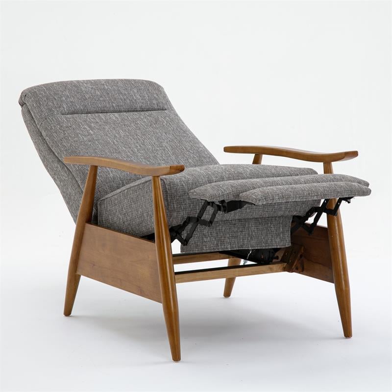 Bowery Hill Modern Wood Arm Push Back Recliner in Performance Fabric in Gray