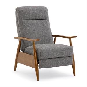 bowery hill modern wood arm push back recliner in performance fabric in gray