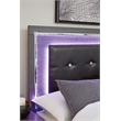 Bowery Hill Engineered Wood/Faux Leather Tufted Full LED Panel Headboard in Gray