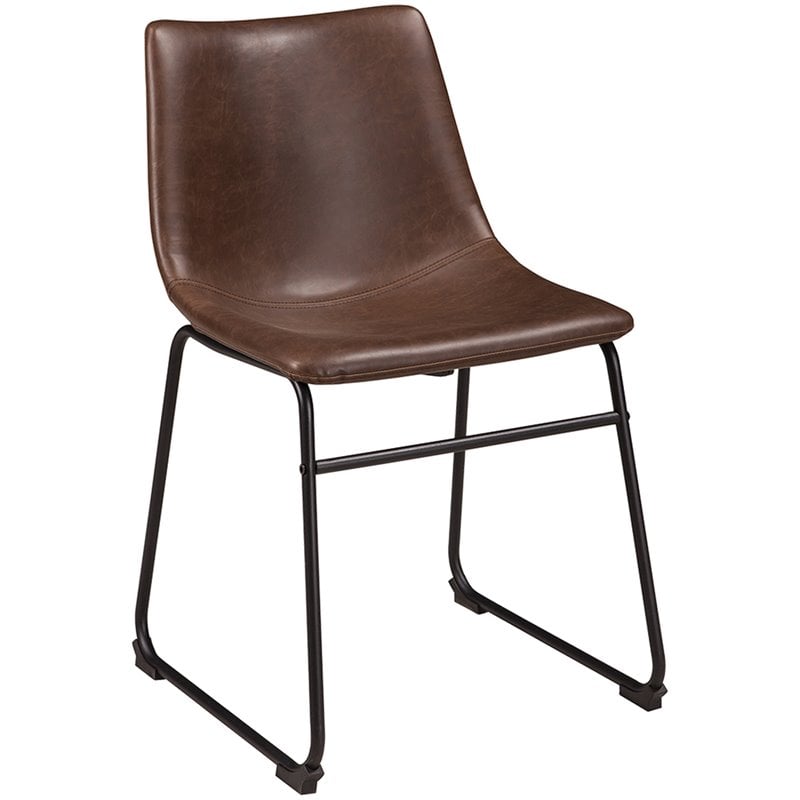 Bowery Hill Mid-Century Faux Leather Dining Side Chair in Brown