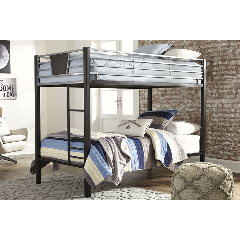Bowery Hill Transitional Twin over Twin Bunk Bed in Black and Gray