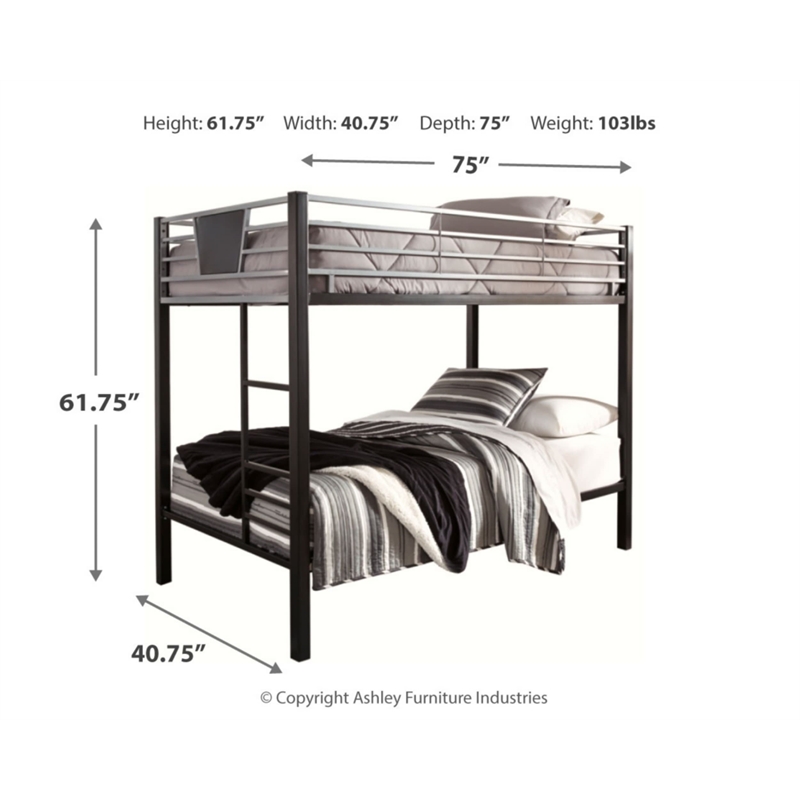 Bowery Hill Transitional Twin over Twin Bunk Bed in Black and Gray