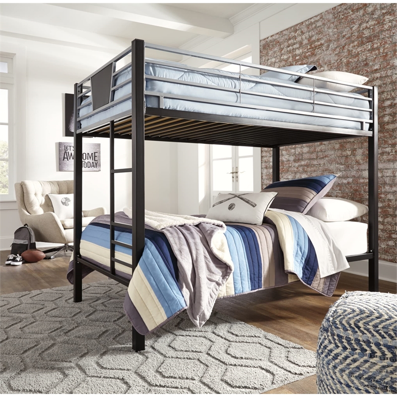 Bowery Hill Transitional Twin over Twin Bunk Bed in Black and Gray