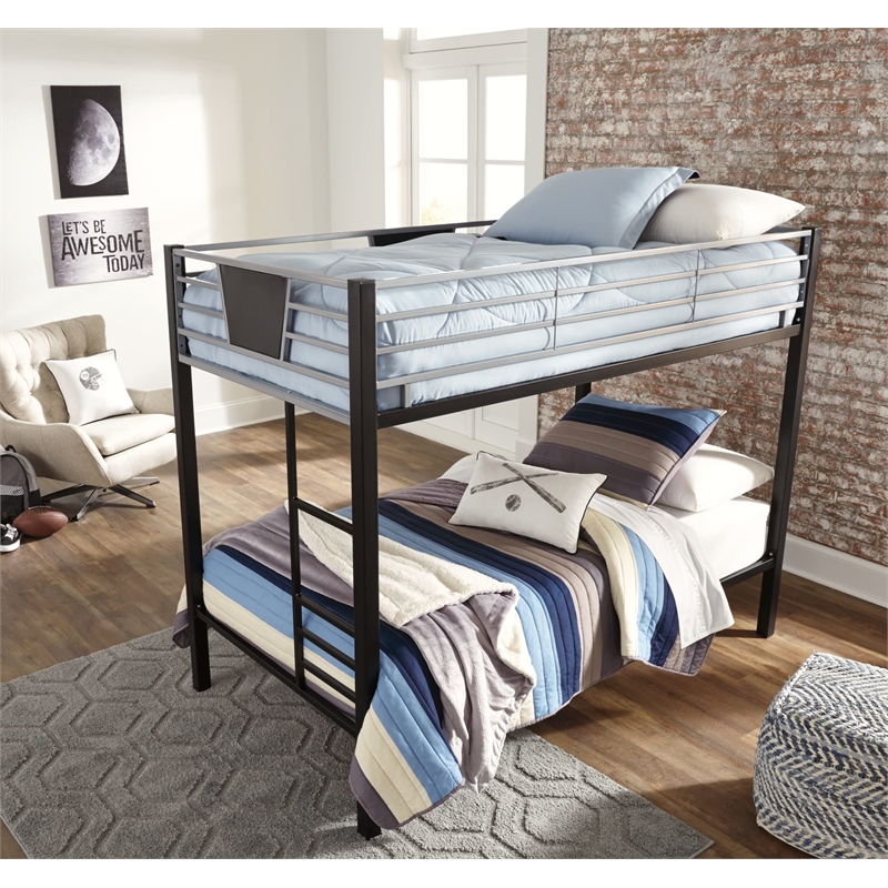 Bowery Hill Transitional Twin over Twin Bunk Bed in Black and Gray