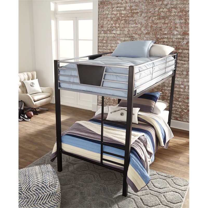 Bowery Hill Transitional Twin over Twin Bunk Bed in Black and Gray