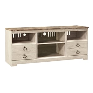 Bowery Hill Coastal Wood 63&quot&quot TV Stand with Fireplace option in Whitewash Finish