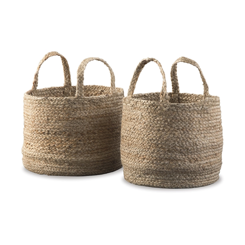 Bowery Hill Jute Microfiber 2 Piece Basket Set in Natural Finish