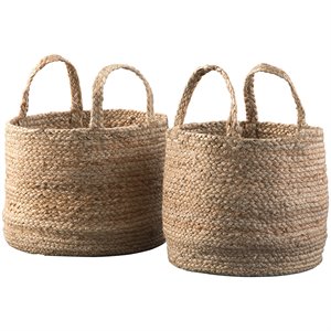 bowery hill jute microfiber 2 piece basket set in natural finish