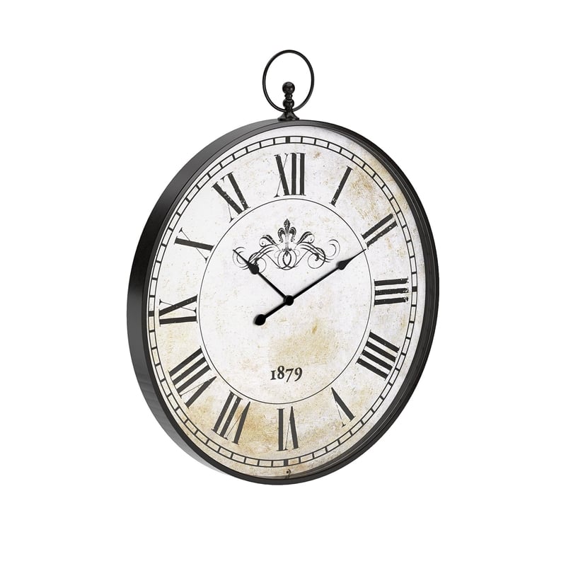 Bowery Hill Metal Wall Clock in Antique Black and Cream