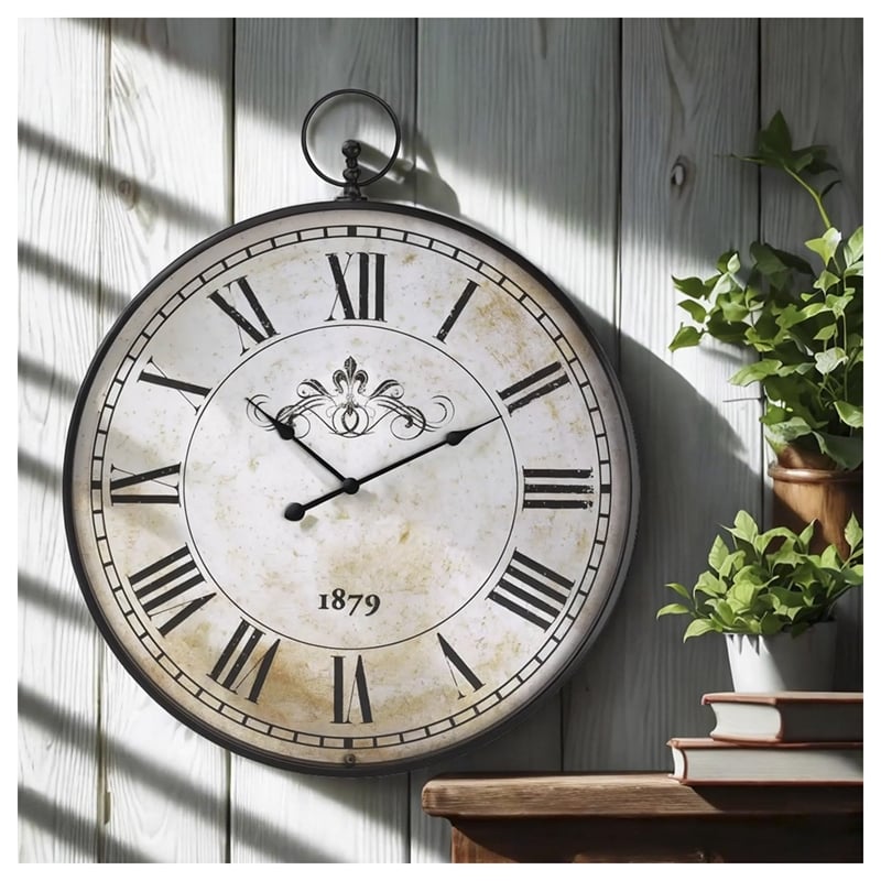 Bowery Hill Metal Wall Clock in Antique Black and Cream