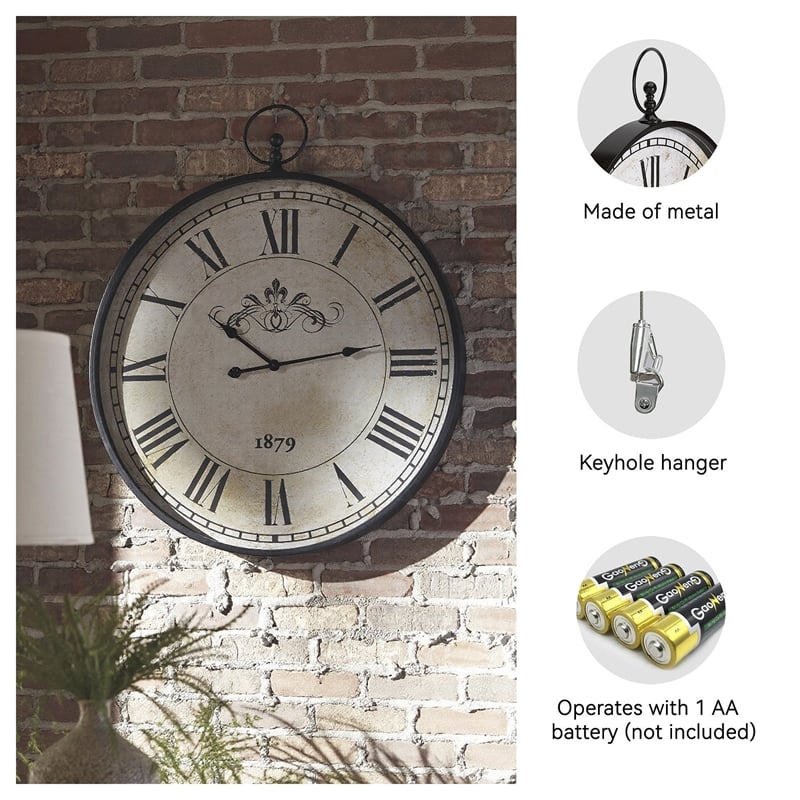 Bowery Hill Metal Wall Clock in Antique Black and Cream