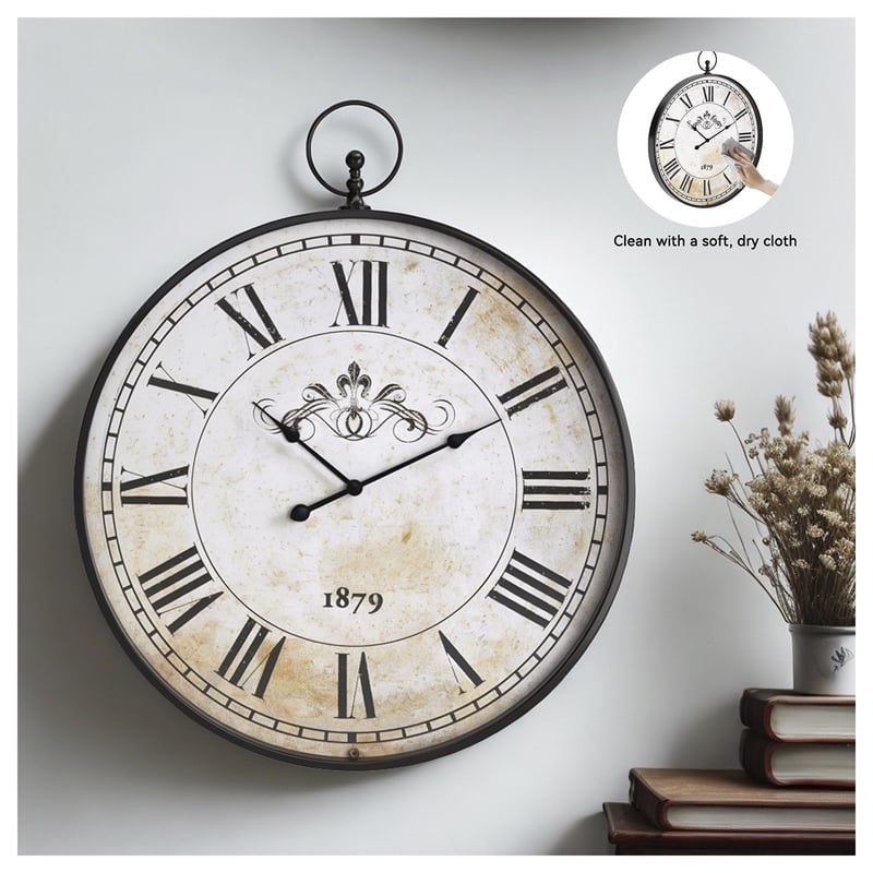 Bowery Hill Metal Wall Clock in Antique Black and Cream