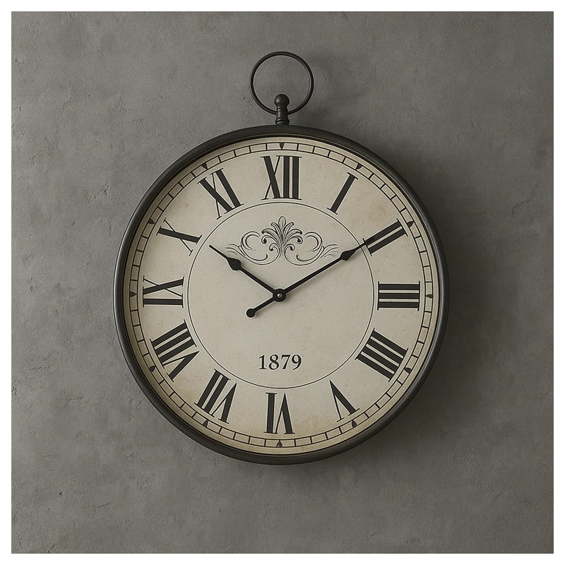 Bowery Hill Metal Wall Clock in Antique Black and Cream