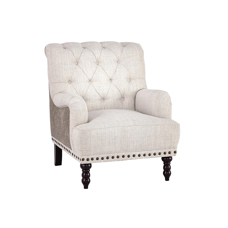 Bowery Hill Faux Leather Tufted Accent Chair with Nailhead Trim in Ivory