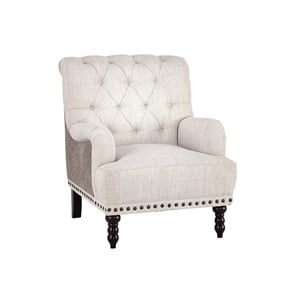 Bowery Hill Faux Leather Tufted Accent Chair with Nailhead Trim in Ivory