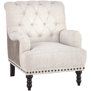 bowery hill faux leather tufted accent chair with nailhead trim in ivory