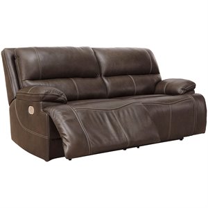 bowery hill contemporary leather power reclining sofa in walnut finish