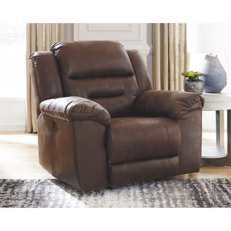 Bowery Hill Contemporary Faux Leather Power Rocker Recliner in Chocolate