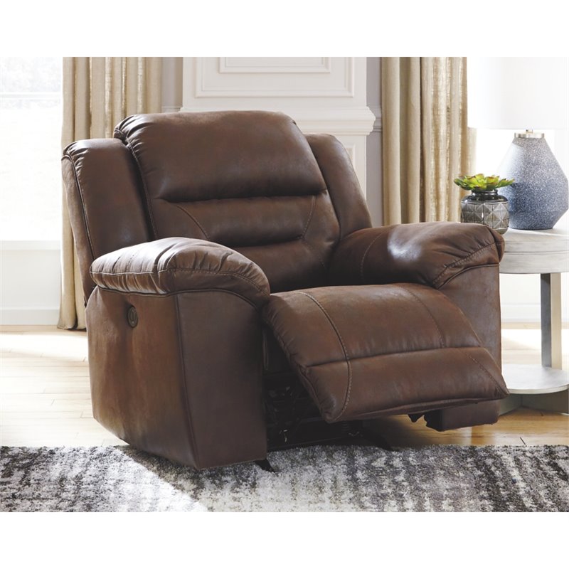 Bowery Hill Contemporary Faux Leather Power Rocker Recliner in Chocolate