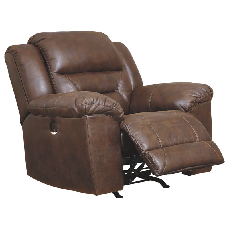 Bowery Hill Contemporary Faux Leather Power Rocker Recliner in Chocolate