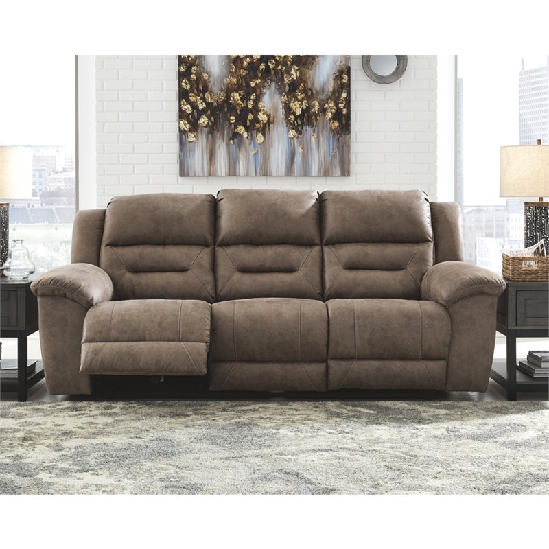 Bowery Hill Contemporary Fabric Power Reclining Sofa in Fossil