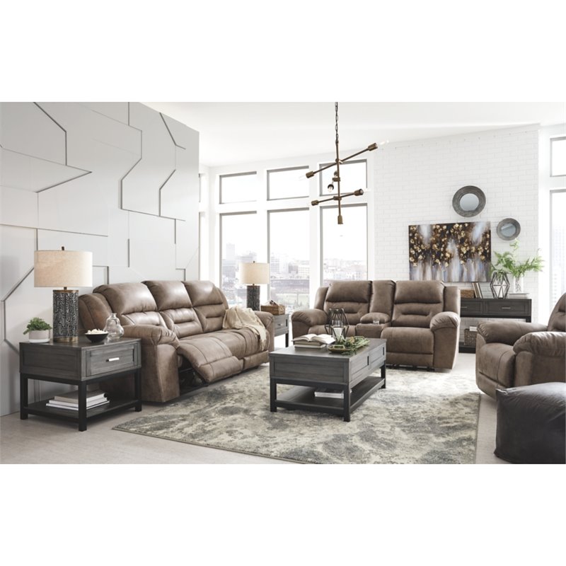 Bowery Hill Contemporary Fabric Power Reclining Sofa in Fossil
