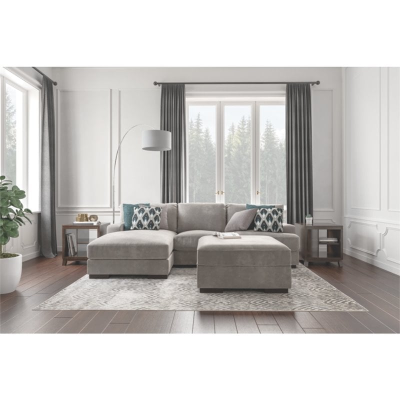 Bowery Hill Contemporary Fabric Ottoman with Storage in Silver