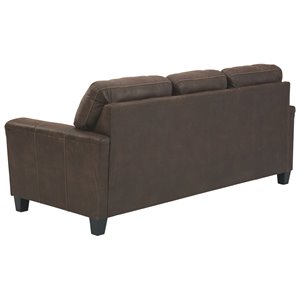 bowery hill contemporary fabric sofa with track armrests in chestnut oak finish