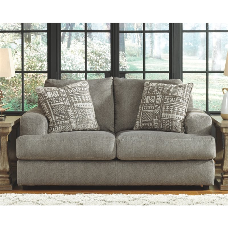 Bowery Hill Contemporary Microfiber Fabric Loveseat in Ash Gray Finish