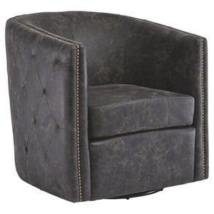Bowery Hill Faux Leather Swivel Chair in Distressed Black Finish