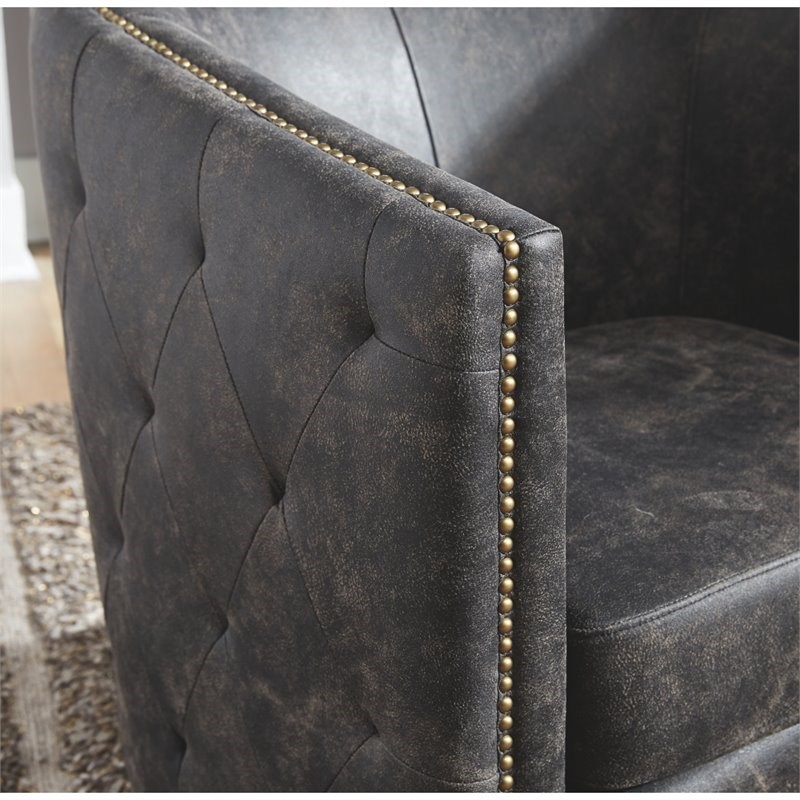Bowery Hill Faux Leather Swivel Chair in Distressed Black Finish