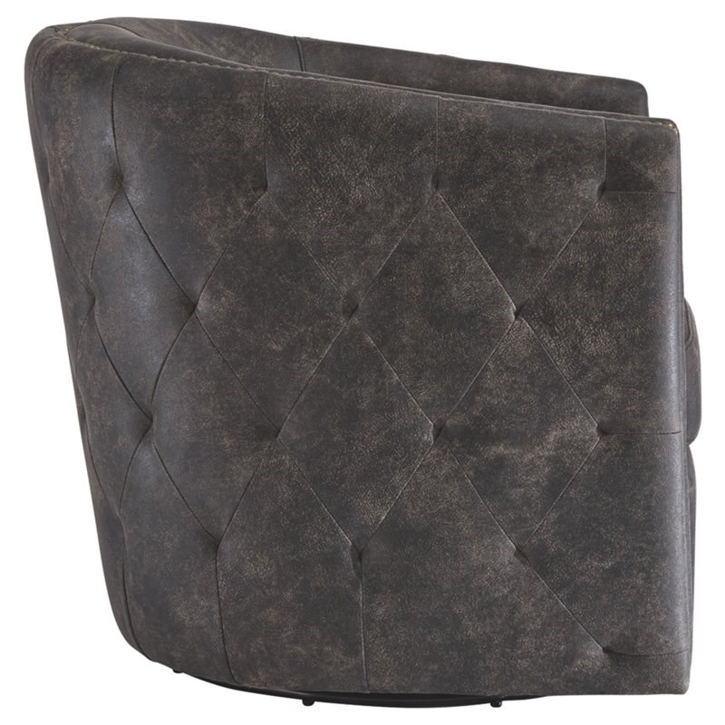 Bowery Hill Faux Leather Swivel Chair in Distressed Black Finish