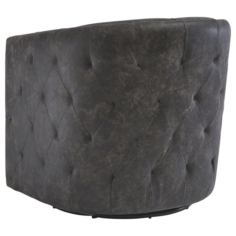 Bowery Hill Faux Leather Swivel Chair in Distressed Black Finish