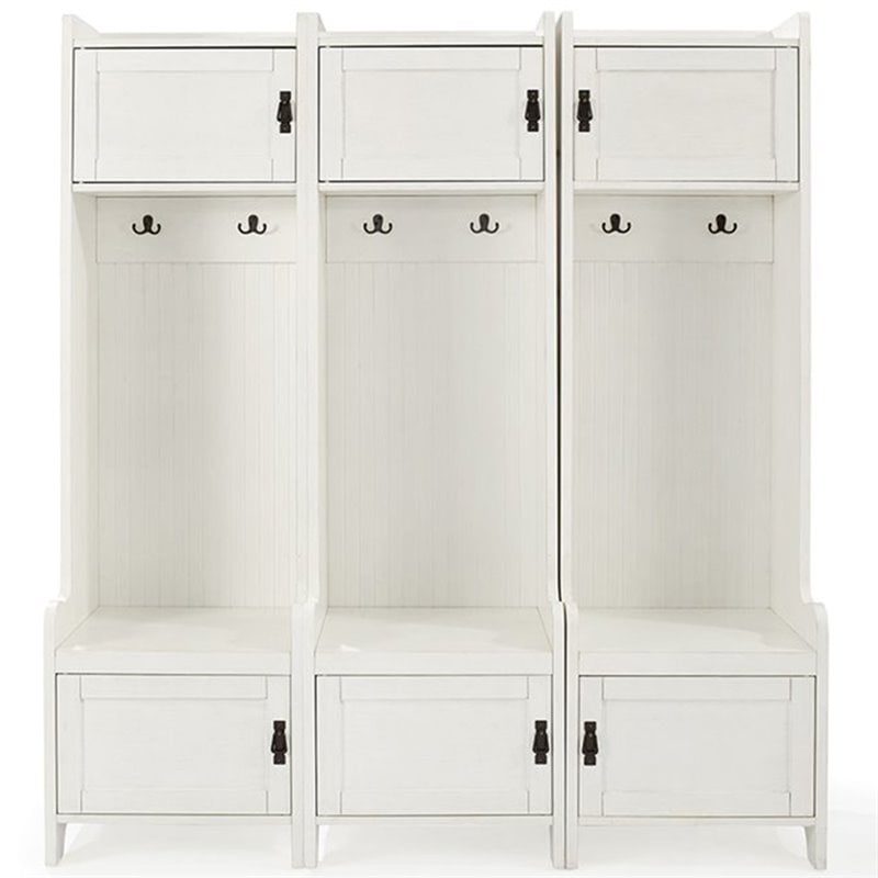 Bowery Hill Wood Hall Tree in Distressed White/Black (Set of 3)
