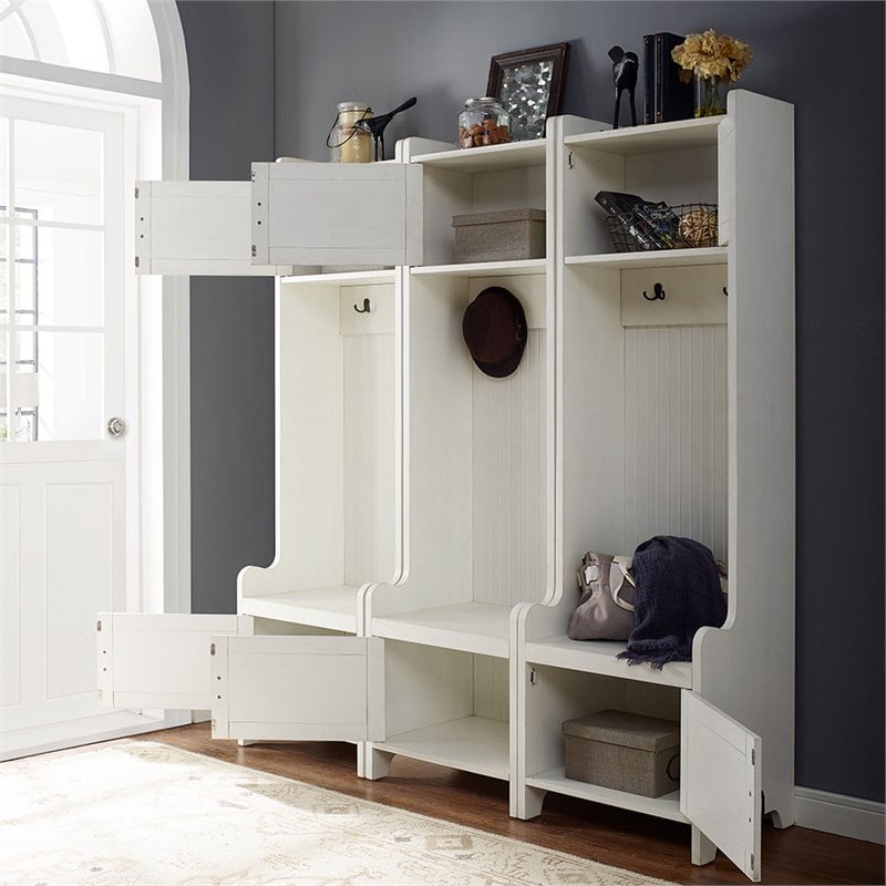 Bowery Hill Wood Hall Tree in Distressed White/Black (Set of 3)